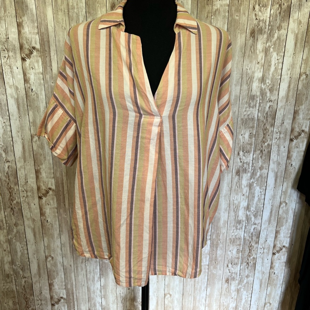 Madewell‎ Green and Cream Dolman Sleeve Top